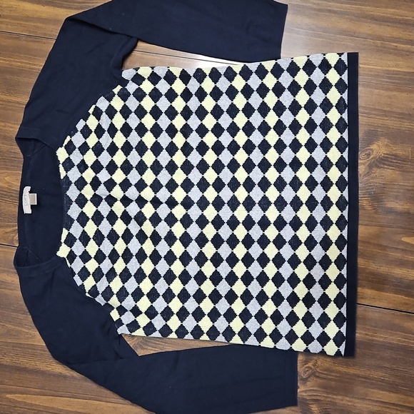 LOFT Navy and Cream Geometric Sweater - Picture 1 of 9